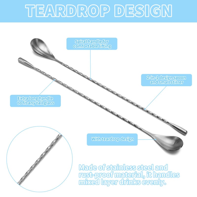 SZLFSX 6 Pcs 12 Inch Bar Mixing Spoon Cocktail Spoon Stainless Steel Bar Long Spoon With Spiral Pattern - Image 4